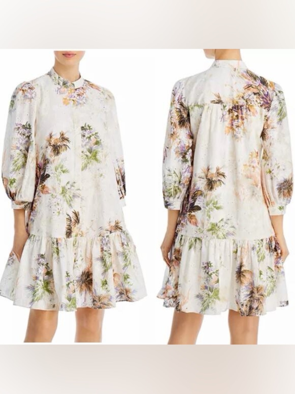 Kobi Halperin Ivory Floral Eyelet Drop Waist Shirt Dress